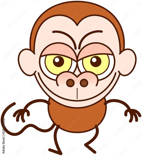 Cute brown monkey in minimalist style with big rounded ears, bulging ...