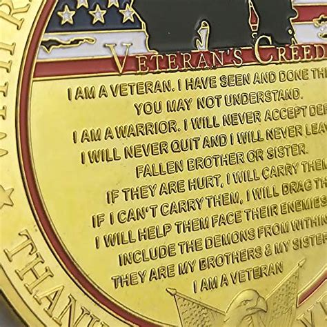 Military Veterans Creed Challenge Coin Thank You For Your Service Gift