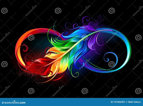 Infinito Con Plumas Arco Iris Sobre Fondo Negro Ilustración Del Vector