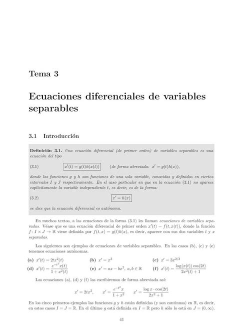 PDF Ecuaciones Diferenciales De Variables Separables Tema 3