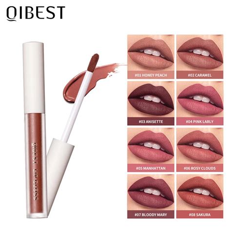 Qibest nude gloss de veludo fosco batom líquido de longa duração lábio