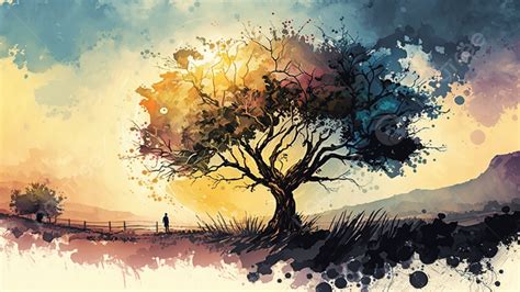 Landscape Watercolor Background, Landscape, Watercolor, Tree Background ...