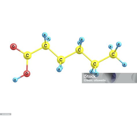 hexanoic acid molecule isolated  white stock photo  image
