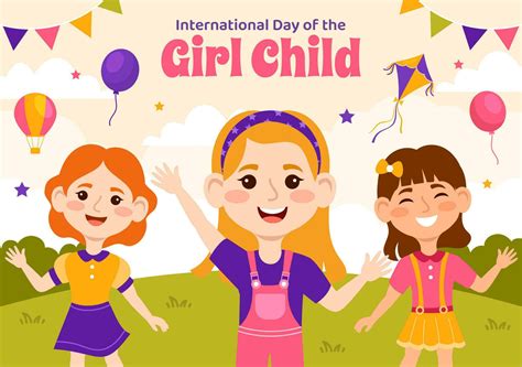 International Day Of The Girl Child Vector Illustration With Little