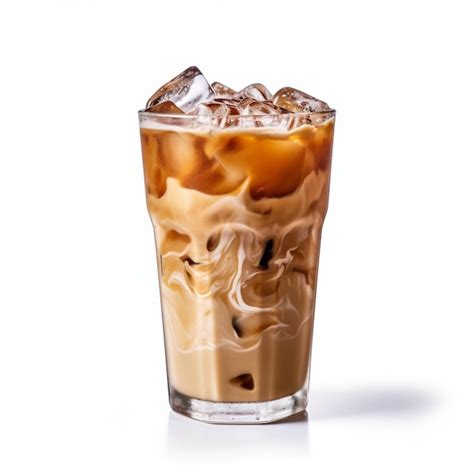 A Glass Of Iced Coffee With Ice Cubes On White Background Premium Ai