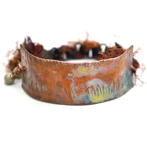 Art Jewelry Bracelet Copper Hammered Metal Bar Chain Bracelet Metal