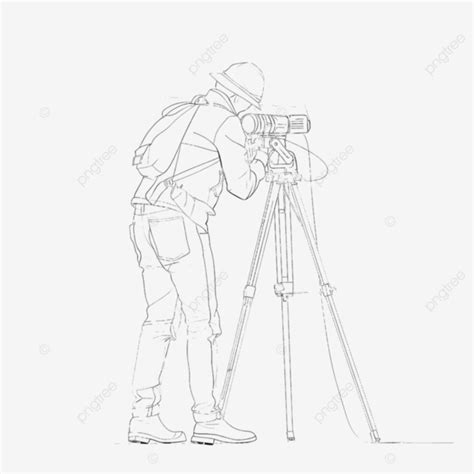 Geodetic Surveyor Using A Theodolite Side View Continuous Line Drawing