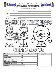 Examen Del Quinto Grado Para El Primer Bloque Del Ciclo F