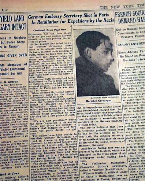 HERSCHEL GRYNSZPAN Ernst vom Rath Killed - KRISTALLNACHT Prelude 1938 Newspaper | eBay