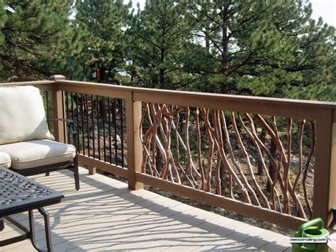 Deck Railing with Composite Lumber and Branch and Metal Balusters