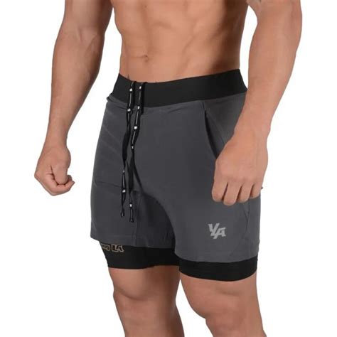 Shorts de corrida 2 em 1 esportes calções de fitness masculino ginásio