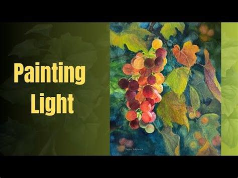 the painting light is being displayed in front of a green background with leaves and berries