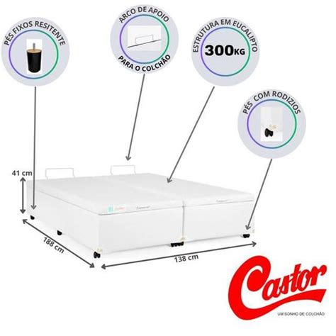 Cama Box Baú Castor Casal Bipartido 138x188 Dividida em duas partes