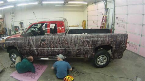 Camo Truck Wrap Dodge Oak Ambush Pattern Matte Black Time Lapse