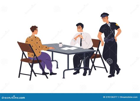 Police Officer Detective And Criminal During Interrogation Sitting At