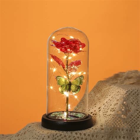 New Design Led Light Up Roses In Dome Artificial Rose Flower Light In A