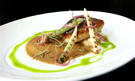 Pan Fried Stone Bass With Burnt Leek Puree Crab Meat And Pickled Shallots Chef S Pencil