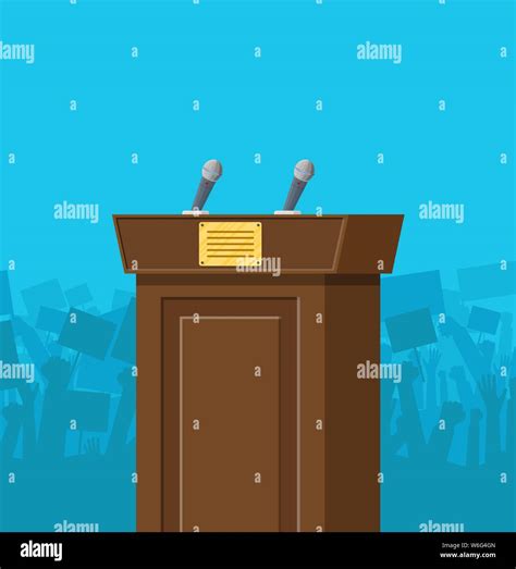 Brown Wooden Rostrum With Microphones For Presentation Stand Podium