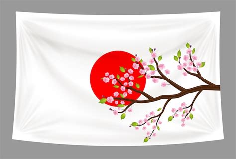 Flaga Japonii Z Ga Sakura Kwiat Wi Ni Premium Wektor