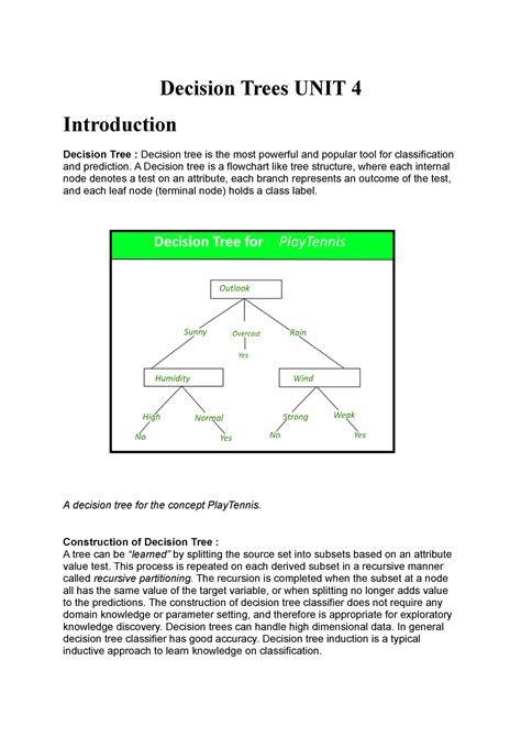 Decision Tree In Machine Learning Decision Trees Unit 4 Introduction