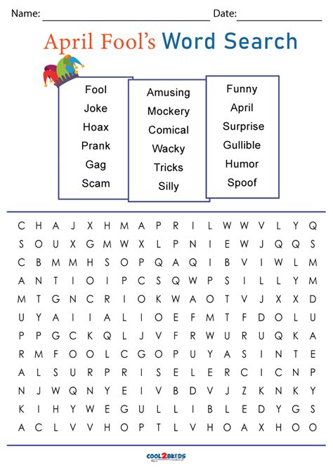 April Fools Word Search Printable Calendars At A Glance