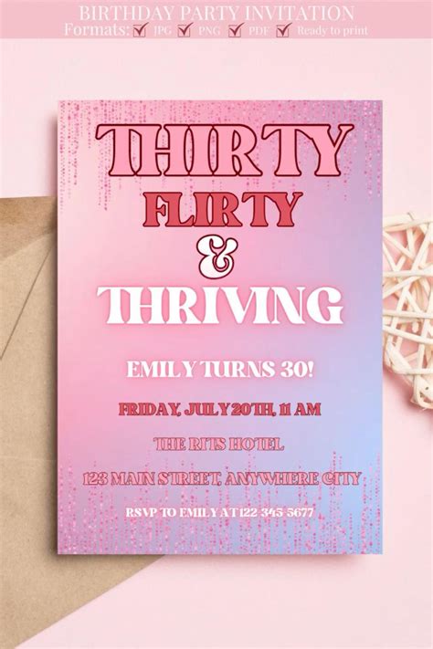 Thirty Flirty And Thriving 30th Birthday Invitation Artofit