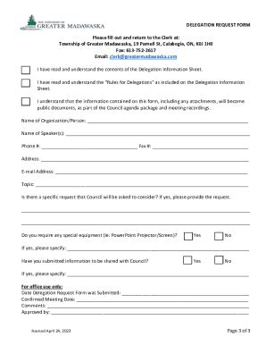 Fillable Online Delegation Information Sheet And Request Form Fax Email