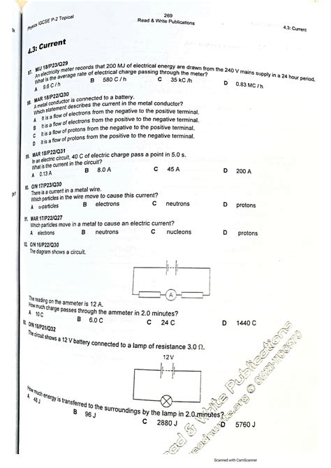 SOLUTION Current Electricity Worksheet Cambridge O Levels