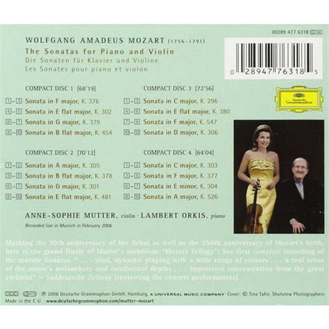 Mozart The Violin Sonatas 4 Cd S Von Anne Sophie Mutter Violin