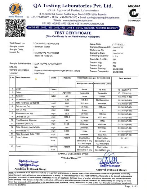 Water Test Report Pdf Pdf