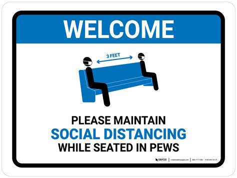 Welcome Please Maintain Social Distancing In Pews With 3ft Icon