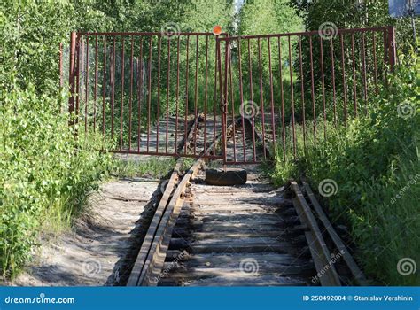 Closed Old Rusty Gates On An Abandoned Railway Stock Photo Image Of