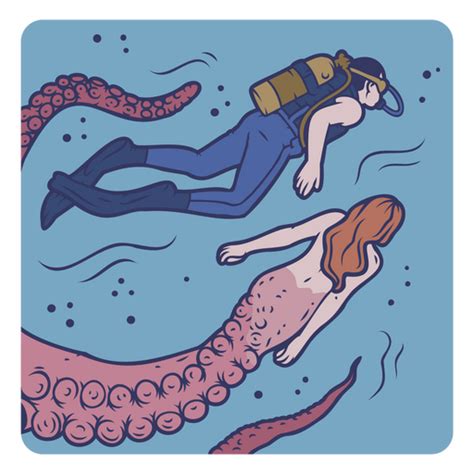 Diseño Png Y Svg De Scuba Diver Nadando Con Sirena Tentáculo Para Camisetas