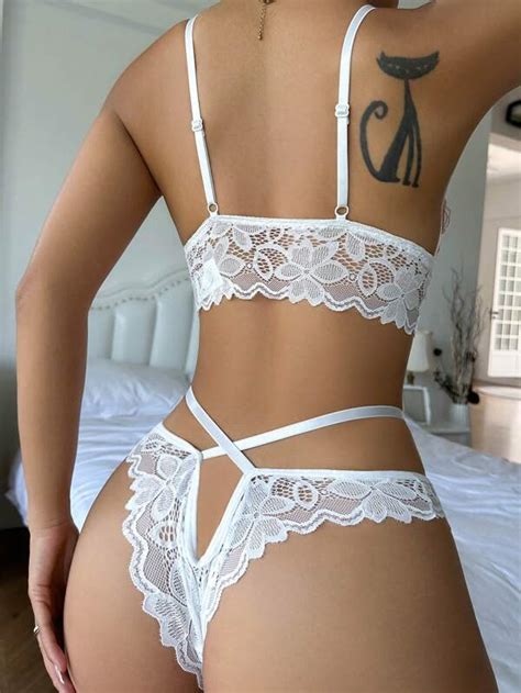 Floral Lace Criss Cross Lingerie Set Shein Usa