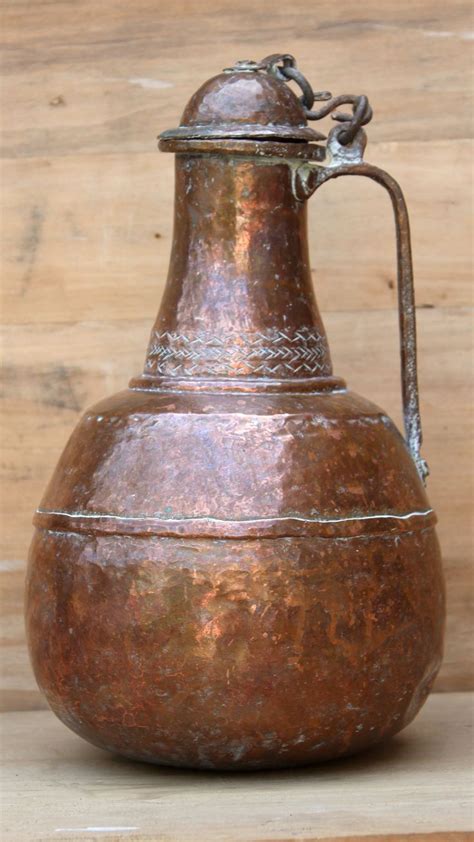 Th Century Copper Pitcher Large Handmade Hammered Copper Pitcher