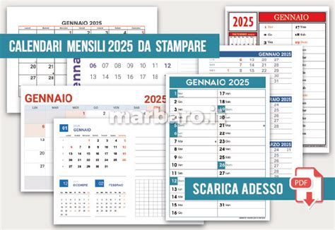 Calendari 2025 da stampare con le festività italiane