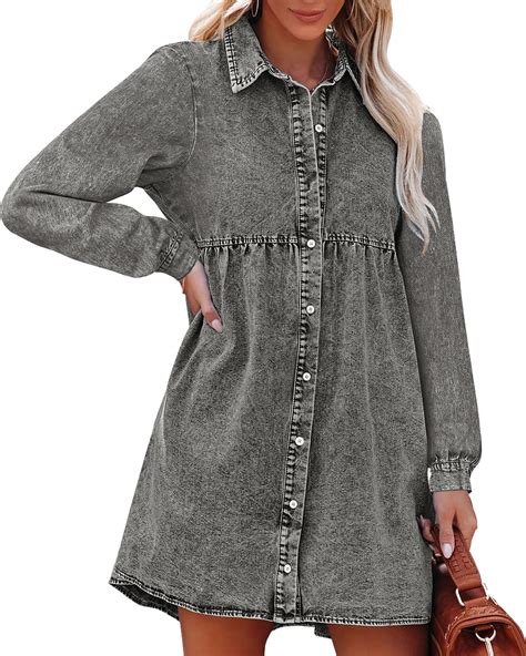 Luvamia Women S Long Sleeve Button Down Flowy Tiered Babydoll Denim