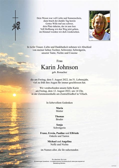 Parte F R Karin Johnson Geb Ronacher Pax Requiem