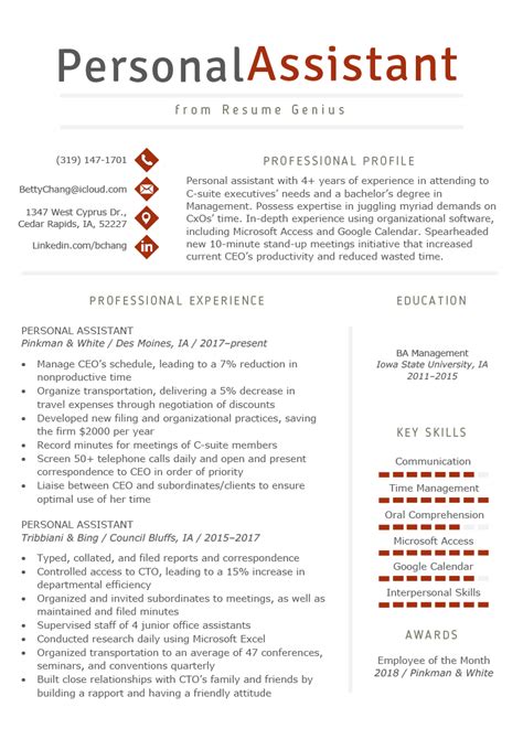 Personal Assistant Resume Sample And Writing Tips Resume Genius