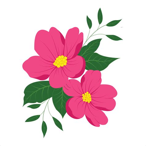 Pink Flower With Green Leaves Drawing On White Background 5424335