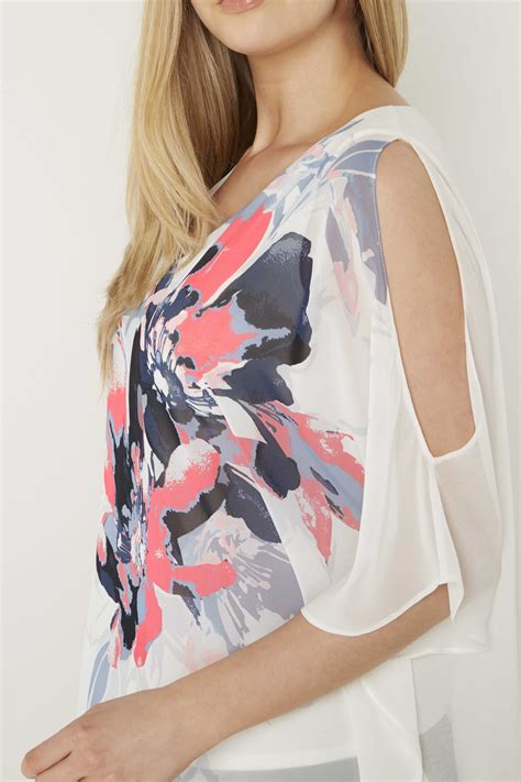 Floral Chiffon Overlayer Top In Navy Roman Originals Uk