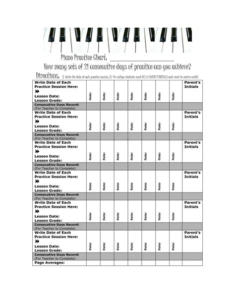 Piano practice chart, Writing, Lesson