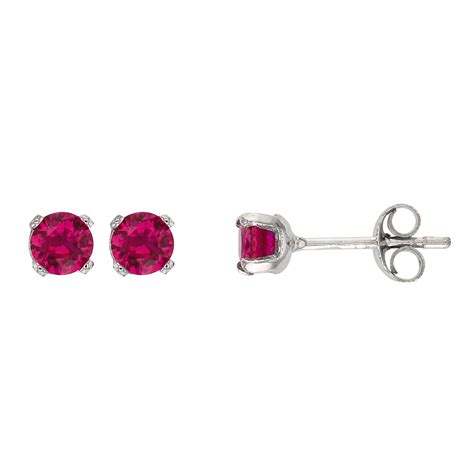 Boucles D Oreilles Or Blanc Avec Pierre Synth Tique Rouge