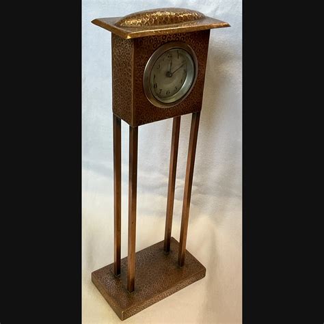 J F Pool Hayle Copper Secessionist Mantle Clock With Hammered Body On