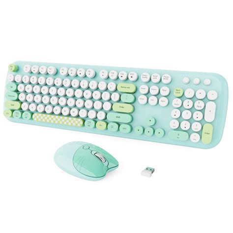 Keyboard and Mouse Wireless, COOFUN Cute Colorful 104 Keys Full Size ...