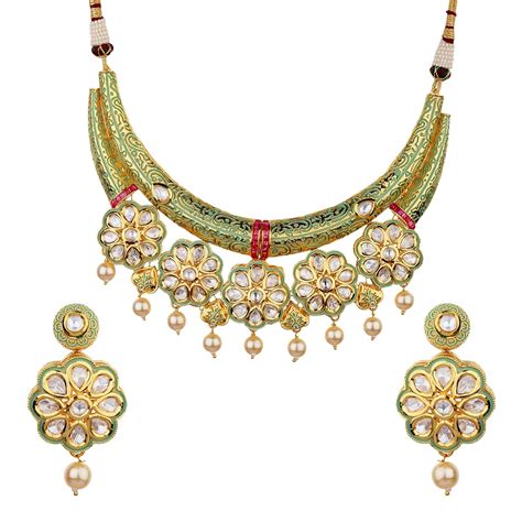 Runjhun Jewellery Kundan Royal Green Semi Precious Beads 18 Carat Gold