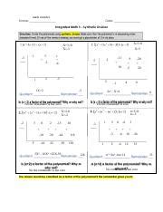 4.9 Synthetic Division Worksheet v1 20131104.pdf - ID: 1 Algebra 2 ... - Worksheets Library