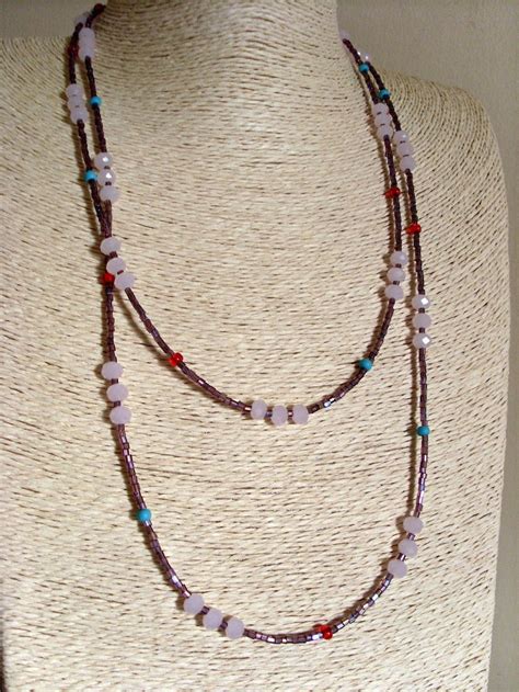 Crystal Necklace Long Beaded Necklace Seed Bead Necklace Wrap Bracelet Layering Necklace