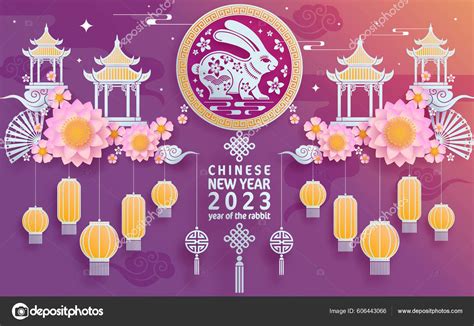 Happy Chinese New Year 2023 Year Rabbit Zodiac Color Background Stock