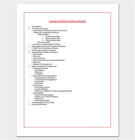 Literature Review Outline Template 20 Formats Examples And Samples